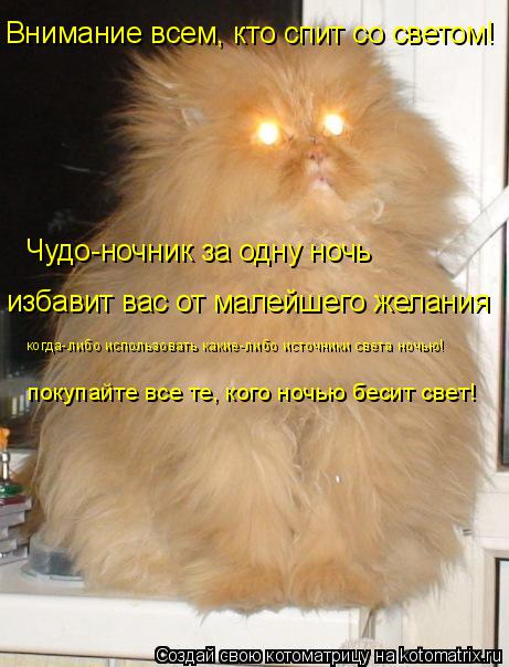 Котоматрица: Внимание всем, кто спит со светом! Чудо-ночник за одну ночь избавит вас от малейшего желания когда-либо использовать какие-либо источники с