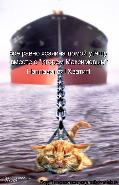 Все равно хозяина домой утащу вместе с "Игорем Максимовым"! Наплавался! Хватит!... Котоматрица: Все равно хозяина домой утащу вместе с "Игорем Максимовым"! Наплавался! Хватит!