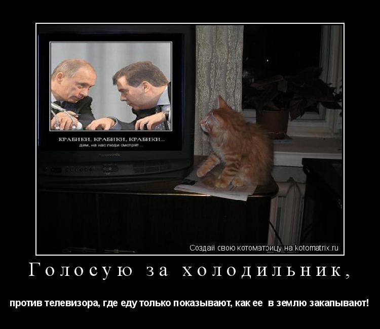 Котоматрица: Голосую за холодильник, против телевизора, где еду только показывают, как ее  в землю закапывают!