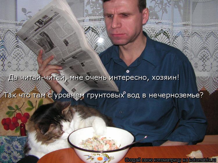 Да читай-читай, мне очень интересно, хозяин! Так что там с уровнем грунтовых вод в нечерноземье?... Котоматрица: Да читай-читай, мне очень интересно, хозяин! Так что там с уровнем грунтовых вод в нечерноземье?