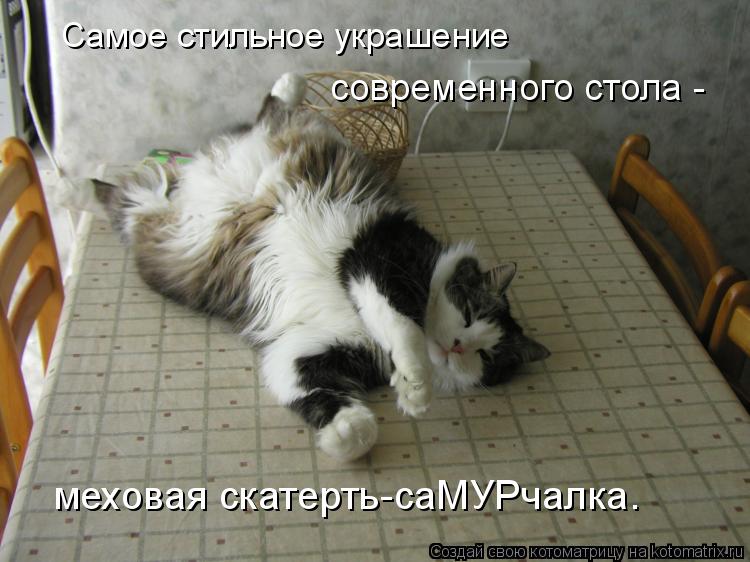 Котоматрица: Самое стильное украшение  современного стола -  меховая скатерть-саМУРчалка.