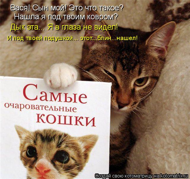 Вася! Сын мой! Это что такое? Нашла я под твоим ковром? Дык эта... Я в глаза не видел! И под твоей по... Котоматрица: Вася! Сын мой! Это что такое? Нашла я под твоим ковром? Дык эта... Я в глаза не видел! И под твоей подушкой... этот...блин...нашел!