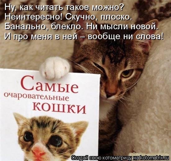 Ну, как читать такое можно? Неинтересно! Скучно, плоско. Банально, блекло. Ни мысли новой. И про меня... Котоматрица: Ну, как читать такое можно? Неинтересно! Скучно, плоско. Банально, блекло. Ни мысли новой. И про меня в ней – вообще ни слова!