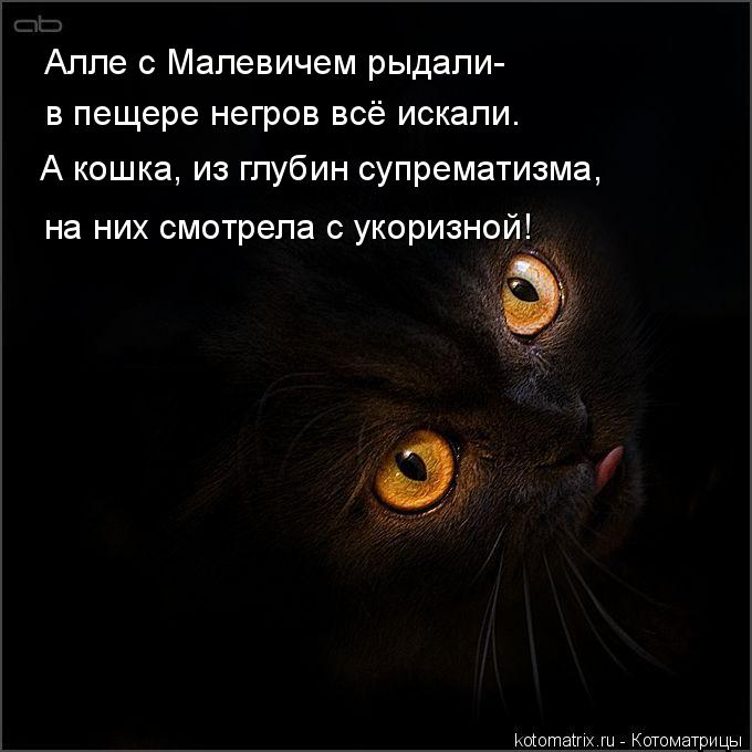 Алле с Малевичем рыдали- в пещере негров всё искали. А кошка, из глубин супрематизма, на них смотрела... Котоматрица: Алле с Малевичем рыдали- в пещере негров всё искали. А кошка, из глубин супрематизма, на них смотрела с укоризной!