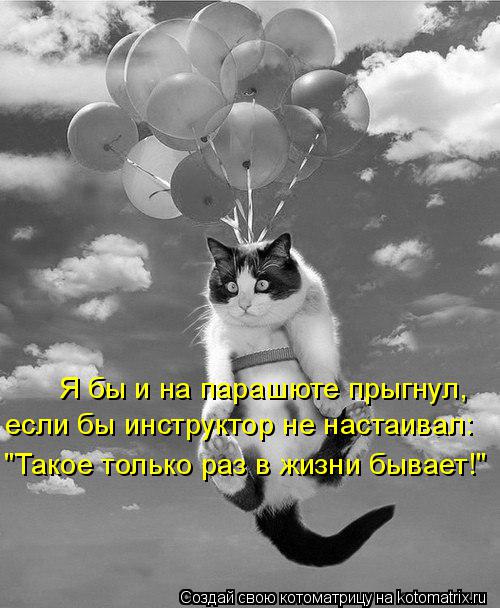 Я бы и на парашюте прыгнул, если бы инструктор не настаивал: "Такое только раз в жизни бывает!"... Котоматрица: Я бы и на парашюте прыгнул, если бы инструктор не настаивал: "Такое только раз в жизни бывает!"