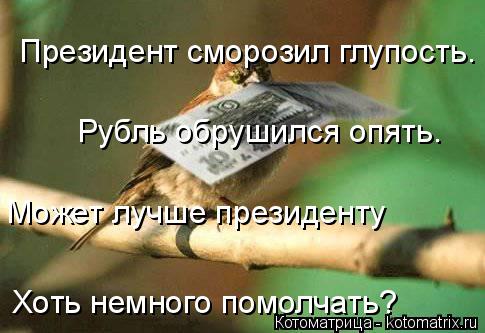 Президент сморозил глупость. Рубль обрушился опять. Может лучше президенту Хоть немного помолчать?... Котоматрица: Президент сморозил глупость. Рубль обрушился опять. Может лучше президенту Хоть немного помолчать?