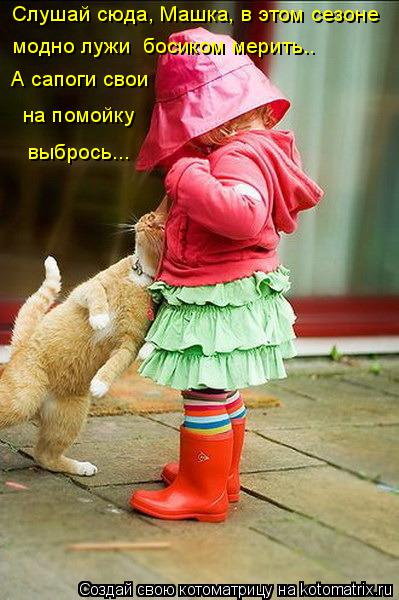 Слушай сюда, Машка, в этом сезоне модно лужи босиком мерить.. А сапоги свои на помойку выбрось...... Котоматрица: Слушай сюда, Машка, в этом сезоне модно лужи босиком мерить.. А сапоги свои на помойку выбрось...