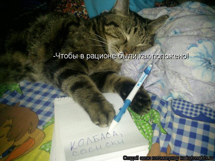 -Чтобы в рационе были,как положено!... Котоматрица: -Чтобы в рационе были,как положено!
