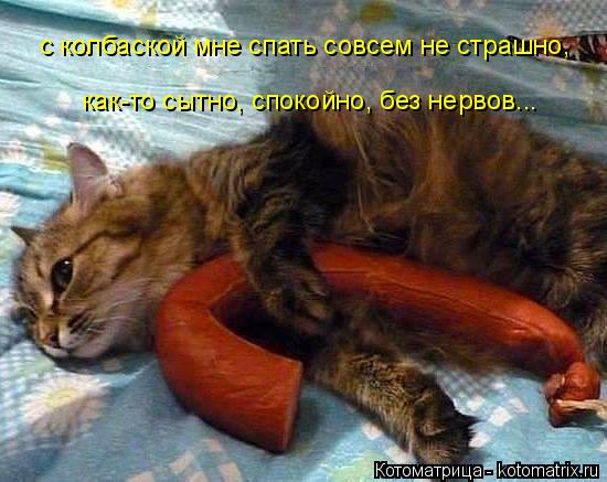 с колбаской мне спать совсем не страшно, как-то сытно, спокойно, без нервов...... Котоматрица: с колбаской мне спать совсем не страшно, как-то сытно, спокойно, без нервов...