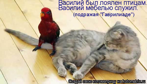 Василий был лоялен птицам. Василий мебелью служил. (подражая "Гаврилиаде")... Котоматрица: Василий был лоялен птицам. Василий мебелью служил. (подражая "Гаврилиаде")