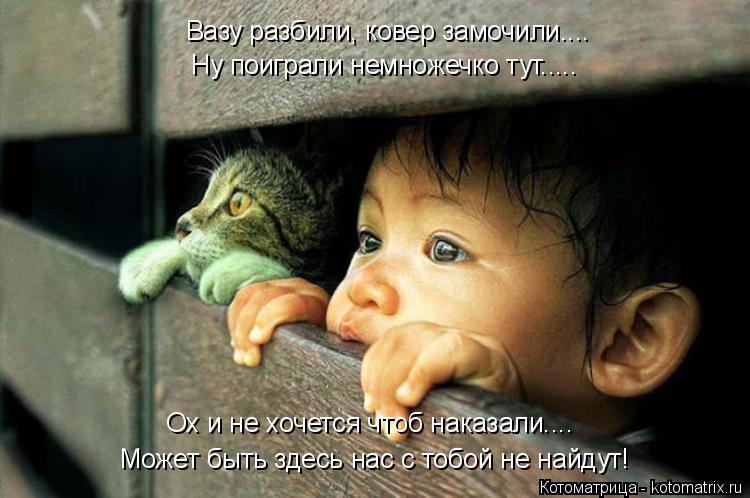 Может быть здесь нас с тобой не найдут! Вазу разбили, ковер замочили.... Ну поиграли немножечко тут..... Котоматрица: Может быть здесь нас с тобой не найдут! Вазу разбили, ковер замочили.... Ну поиграли немножечко тут..... Ох и не хочется чтоб наказали....