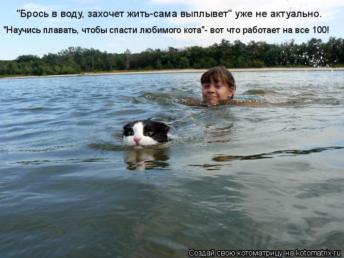 Котоматрица: "Брось в воду, захочет жить-сама выплывет" уже не актуально.  "Научись плавать, чтобы спасти любимого кота"- вот что работает на все 100!