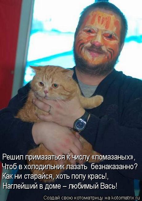 Котоматрица: Решил примазаться к числу «помазаных», Чтоб в холодильник лазать  безнаказанно? Как ни старайся, хоть попу крась!, Наглейший в доме – любимы