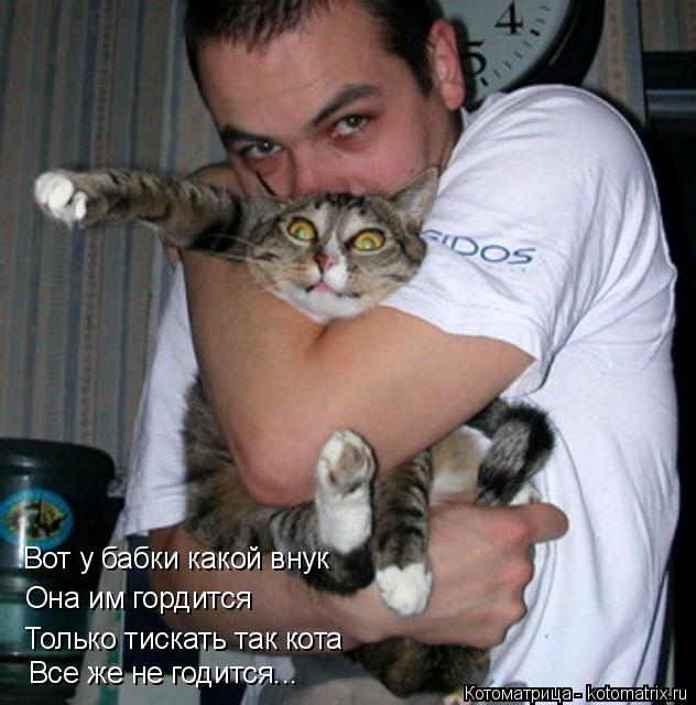 Вот у бабки какой внук Она им гордится Только тискать так кота Все же не годится...... Котоматрица: Вот у бабки какой внук Она им гордится Только тискать так кота Все же не годится...