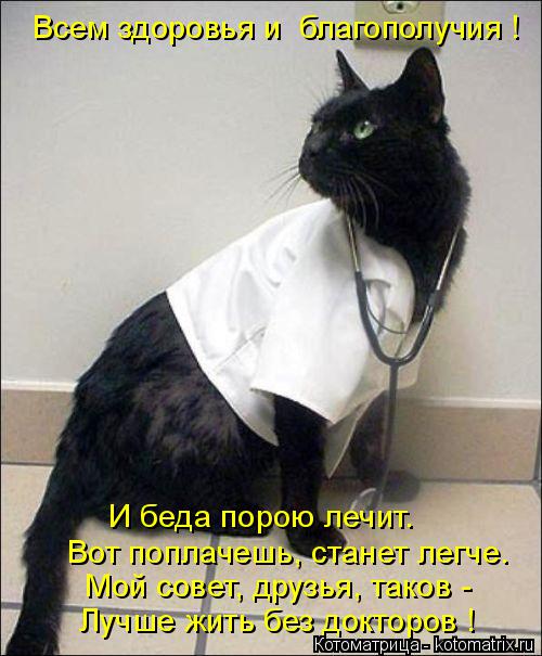И беда порою лечит. Вот поплачешь, станет легче. Мой совет, друзья, таков - Лучше жить без докторов !... Котоматрица: И беда порою лечит. Вот поплачешь, станет легче. Мой совет, друзья, таков - Лучше жить без докторов ! Всем здоровья и благополучия !
