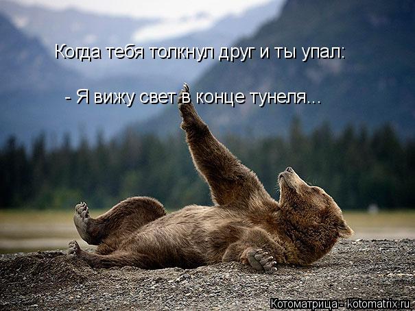 Котоматрица: Когда тебя толкнул друг и ты упал: - Я вижу свет в конце тунеля...