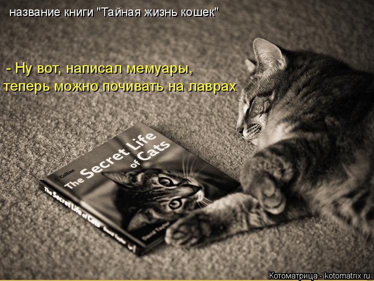 название книги "Тайная жизнь кошек" - Ну вот, написал мемуары, теперь можно почивать на лаврах... Котоматрица: название книги "Тайная жизнь кошек" - Ну вот, написал мемуары, теперь можно почивать на лаврах