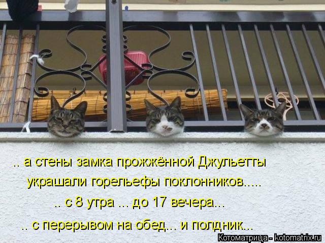 .. а стены замка прожжённой Джульетты .. с 8 утра ... до 17 вечера... .. с перерывом на обед... и пол... Котоматрица: .. а стены замка прожжённой Джульетты .. с 8 утра ... до 17 вечера... .. с перерывом на обед... и полдник... украшали горельефы поклонников.....