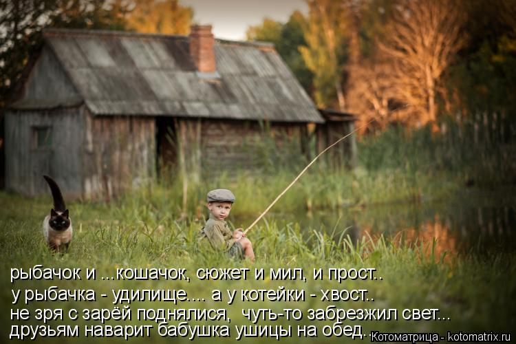 рыбачок и ...кошачок, сюжет и мил, и прост.. у рыбачка - удилище.... а у котейки - хвост.. не зря с з... Котоматрица: рыбачок и ...кошачок, сюжет и мил, и прост.. у рыбачка - удилище.... а у котейки - хвост.. не зря с зарёй поднялися, чуть-то забрезжил свет... друзья