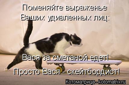 Поменяйте выраженье Ваших удивленных лиц: Вася за сметаной едет! Просто Вася - скейтбордист!... Котоматрица: Поменяйте выраженье Ваших удивленных лиц: Вася за сметаной едет! Просто Вася - скейтбордист!