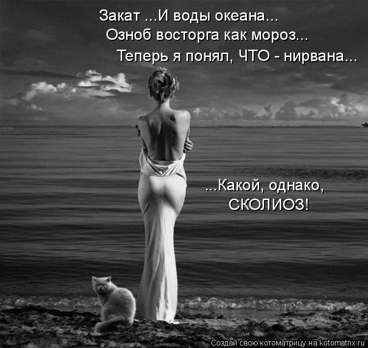 Закат ...И воды океана... Озноб восторга как мороз... Теперь я понял, ЧТО - нирвана... ...Какой, одна... Котоматрица: Закат ...И воды океана... Озноб восторга как мороз... Теперь я понял, ЧТО - нирвана... ...Какой, однако, СКОЛИОЗ!