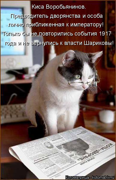 Котоматрица: Киса Воробьянинов. Предводитель дворянства и особа лично приближенная к императору! Только бы не повторились события 1917  года и не вернули