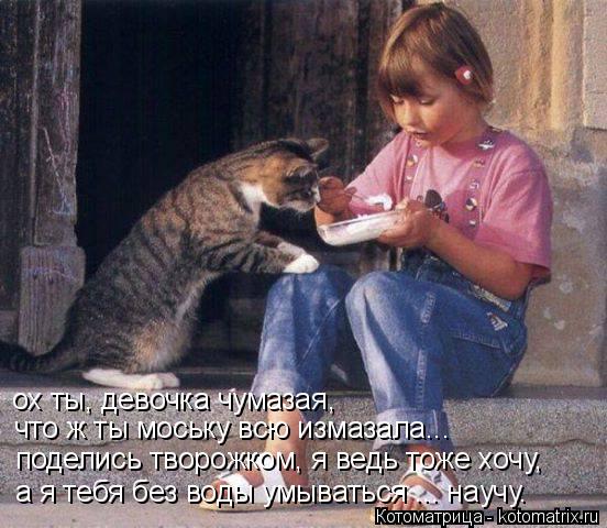 ох ты, девочка чумазая, что ж ты моську всю измазала... поделись творожком, я ведь тоже хочу, а я теб... Котоматрица: ох ты, девочка чумазая, что ж ты моську всю измазала... поделись творожком, я ведь тоже хочу, а я тебя без воды умываться ... научу.