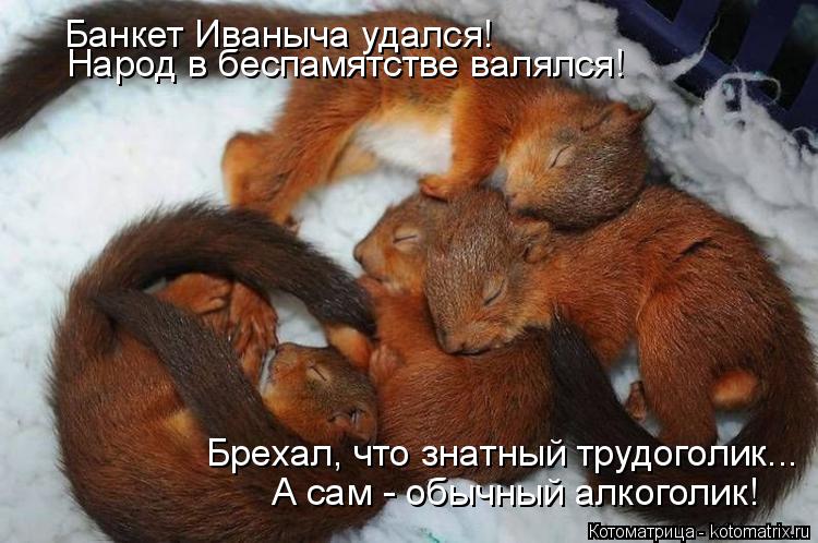 Брехал, что знатный трудоголик... А сам - обычный алкоголик! Банкет Иваныча удался! Народ в беспамятс... Котоматрица: Брехал, что знатный трудоголик... А сам - обычный алкоголик! Банкет Иваныча удался! Народ в беспамятстве валялся!