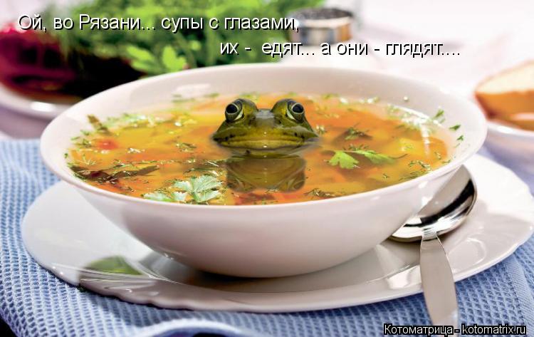 Ой, во Рязани... супы с глазами, их - едят... а они - глядят....... Котоматрица: Ой, во Рязани... супы с глазами, их - едят... а они - глядят....