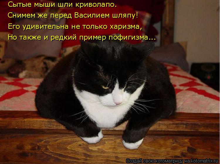 Сытые мыши шли криволапо. Снимем же перед Василием шляпу! Его удивительна не только харизма, Но также... Котоматрица: Сытые мыши шли криволапо. Снимем же перед Василием шляпу! Его удивительна не только харизма, Но также и редкий пример пофигизма...