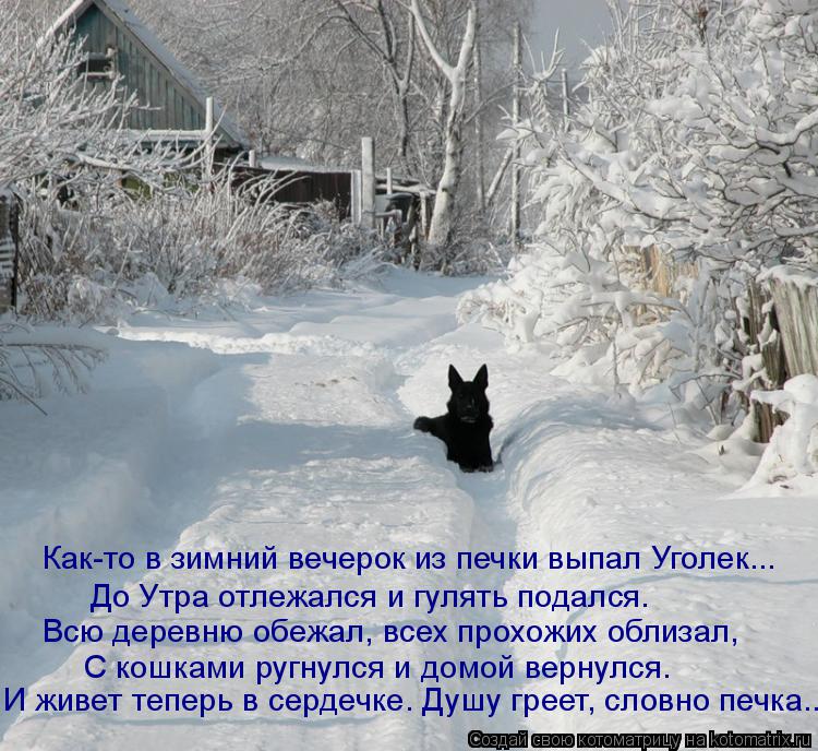 Как-то в зимний вечерок из печки выпал Уголек... До Утра отлежался и гулять подался. Всю деревню обеж... Котоматрица: Как-то в зимний вечерок из печки выпал Уголек... До Утра отлежался и гулять подался. Всю деревню обежал, всех прохожих облизал, С кошками ругн