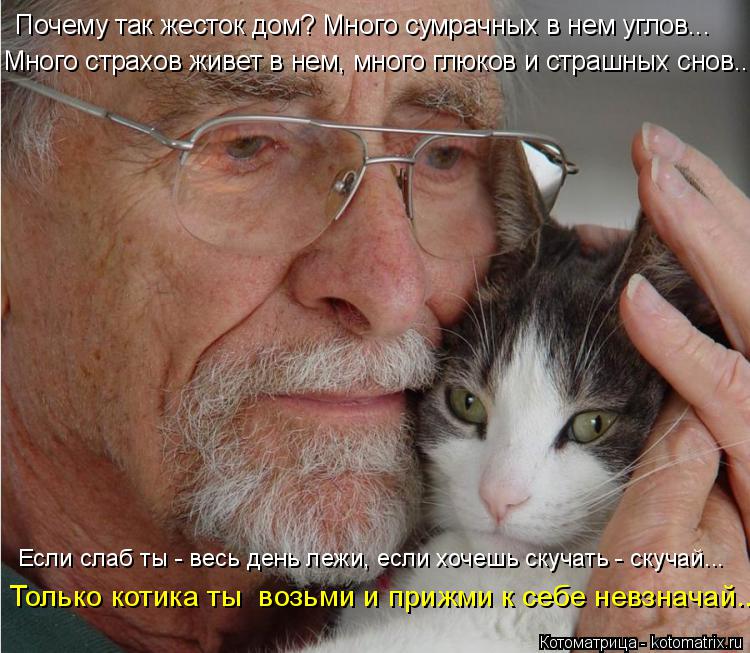 Котоматрица: Почему так жесток дом? Много сумрачных в нем углов... Много страхов живет в нем, много глюков и страшных снов... Если слаб ты - весь день лежи, е