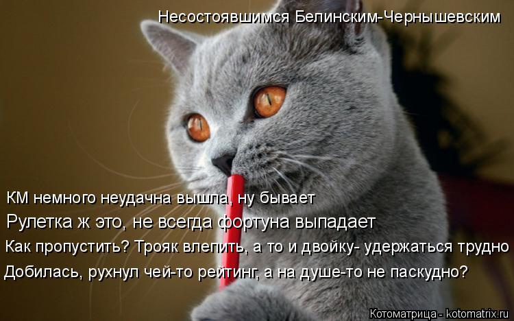 Котоматрица: КМ немного неудачна вышла, ну бывает Рулетка ж это, не всегда фортуна выпадает Как пропустить? Трояк влепить, а то и двойку- удержаться трудн