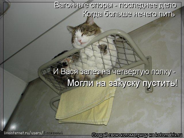 Котоматрица: Вагонные споры - последнее дело Когда больше нечего пить И Вася залез на четвёртую полку - Могли на закуску пустить!