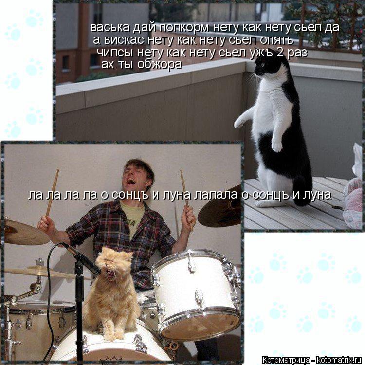васька дай попкорм нету как нету сьел да а вискас нету как нету сьел опять чипсы нету как нету сьел у... Котоматрица: васька дай попкорм нету как нету сьел да а вискас нету как нету сьел опять чипсы нету как нету сьел ужъ 2 раз ах ты обжора ла ла ла ла о сонцъ и