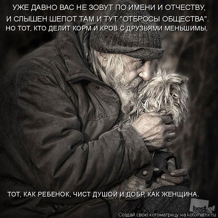 УЖЕ ДАВНО ВАС НЕ ЗОВУТ ПО ИМЕНИ И ОТЧЕСТВУ, И СЛЫШЕН ШЕПОТ ТАМ И ТУТ "ОТБРОСЫ ОБЩЕСТВА". НО ТОТ, КТО... Котоматрица: УЖЕ ДАВНО ВАС НЕ ЗОВУТ ПО ИМЕНИ И ОТЧЕСТВУ, И СЛЫШЕН ШЕПОТ ТАМ И ТУТ "ОТБРОСЫ ОБЩЕСТВА". НО ТОТ, КТО ДЕЛИТ КОРМ И КРОВ С ДРУЗЬЯМИ МЕНЬШИМЫ, ТОТ,