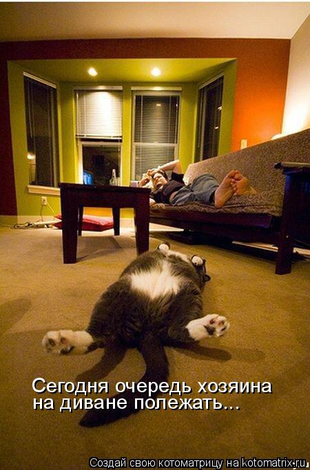 Сегодня очередь хозяина на диване полежать...... Котоматрица: Сегодня очередь хозяина на диване полежать...