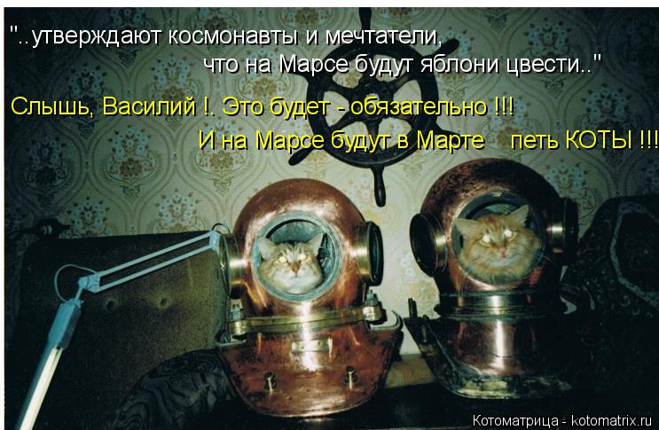 Котоматрица: "..утверждают космонавты и мечтатели, что на Марсе будут яблони цвести.." Слышь, Василий !. Это будет - обязательно !!! И на Марсе будут в Марте    