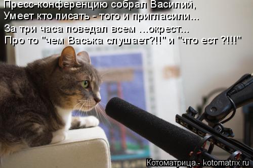 Котоматрица: Пресс-конференцию собрал Василий, Умеет кто писать - того и пригласили... За три часа поведал всем ...окрест... Про то "чем Васька слушает?!!" и "ч