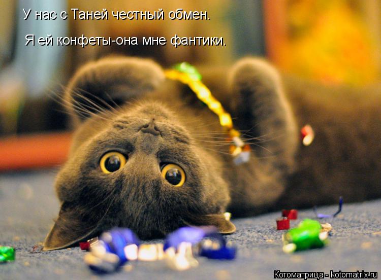 У нас с Таней честный обмен. Я ей конфеты-она мне фантики.... Котоматрица: У нас с Таней честный обмен. Я ей конфеты-она мне фантики.