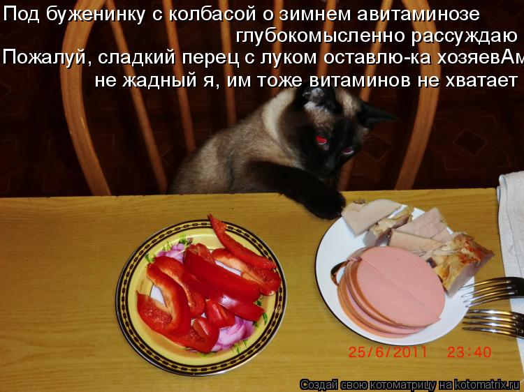Котоматрица: Под буженинку с колбасой о зимнем авитаминозе Пожалуй, сладкий перец с луком оставлю-ка хозяевАм, глубокомысленно рассуждаю не жадный я, им