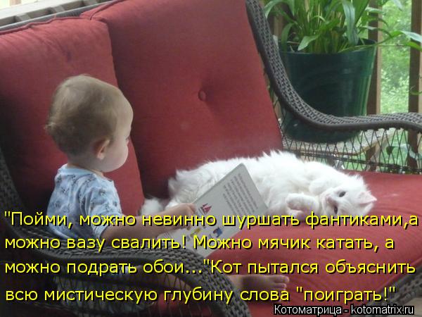"Пойми, можно невинно шуршать фантиками,а всю мистическую глубину слова "поиграть!" можно вазу свали... Котоматрица: "Пойми, можно невинно шуршать фантиками,а всю мистическую глубину слова "поиграть!" можно вазу свалить! Можно мячик катать, а можно подрать