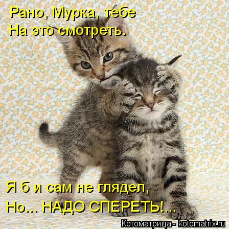 Котоматрица: Рано, Мурка, тебе На это смотреть. Но... НАДО СПЕРЕТЬ!... Я б и сам не глядел,