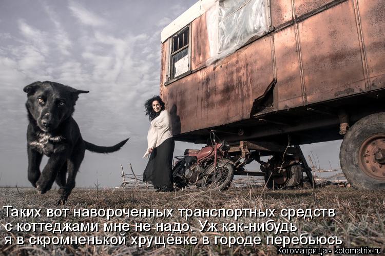 Котоматрица: Таких вот навороченных транспортных средств с коттеджами мне не надо. Уж как-нибудь  я в скромненькой хрущёвке в городе перебьюсь