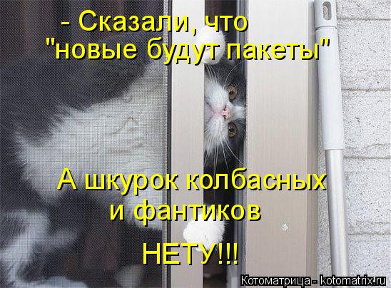 - Сказали, что "новые будут пакеты" А шкурок колбасных и фантиков НЕТУ!!!... Котоматрица: - Сказали, что "новые будут пакеты" А шкурок колбасных и фантиков НЕТУ!!!