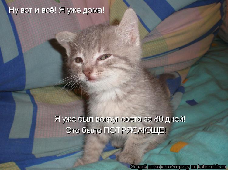 Ну вот и всё! Я уже дома! Я уже был вокруг света за 80 дней! Это было ПОТРЯСАЮЩЕ!... Котоматрица: Ну вот и всё! Я уже дома! Я уже был вокруг света за 80 дней! Это было ПОТРЯСАЮЩЕ!