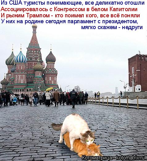 Котоматрица: Из США туристы понимающие, все деликатно отошли  Ассоциировалось с Конгрессом в белом Капитолии И рыжим Трампом - кто поимел кого, все всё п