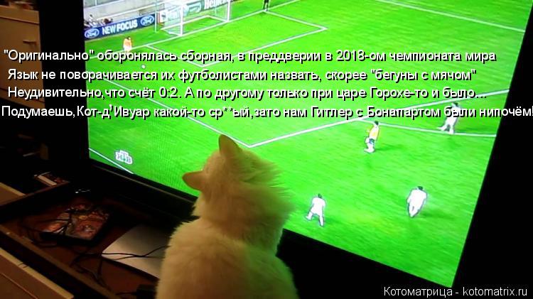 "Оригинально" оборонялась сборная, в преддверии в 2018-ом чемпионата мира Язык не поворачивается их ф... Котоматрица: "Оригинально" оборонялась сборная, в преддверии в 2018-ом чемпионата мира Язык не поворачивается их футболистами назвать, скорее "бегуны с мя