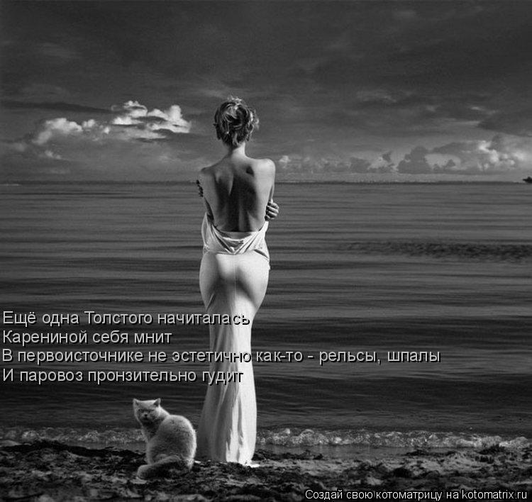 Котоматрица: Ещё одна Толстого начиталась  Карениной себя мнит В первоисточнике не эстетично как-то - рельсы, шпалы И паровоз пронзительно гудит