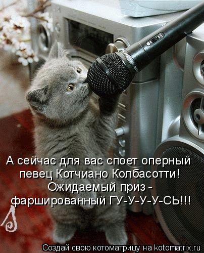 Котоматрица: А сейчас для вас споет оперный певец Котчиано Колбасотти! Ожидаемый приз -  фаршированный ГУ-У-У-У-СЬ!!!